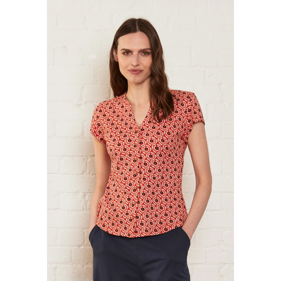 Petal Burst Collared Top- Fiesta