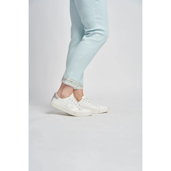 Pinns Embellished Hem Denim Ankle Grazer- Soft Blue