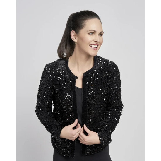Pinns Sequin Jacket Velvet Trim - Black