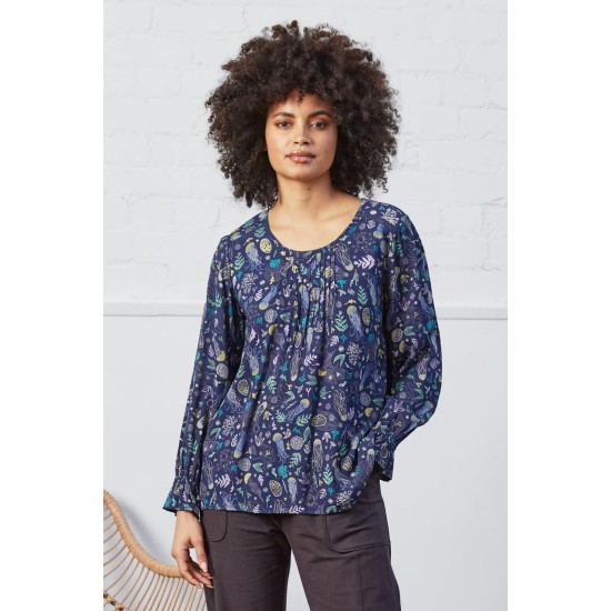 Printed Viscose Pintuck Top- Twilight