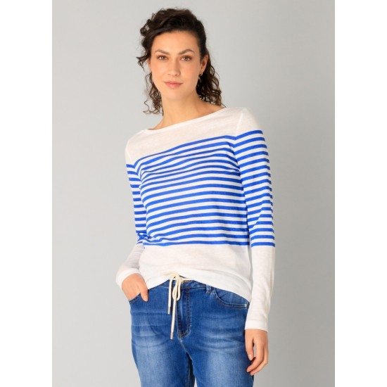 Renate Striped Top- Off White/Cobalt