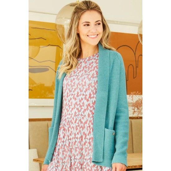 Reverse Knit Edge-Edge Cardigan- Brittany Blue Mel