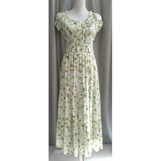 Ruched Waist Dress  - Green Print