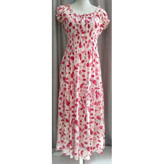 Ruched Waist Dress  - Pink Print
