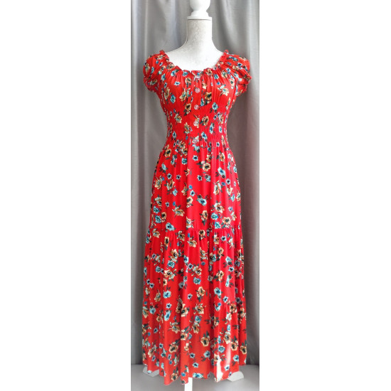 Ruched Waist Dress  - Red Multi