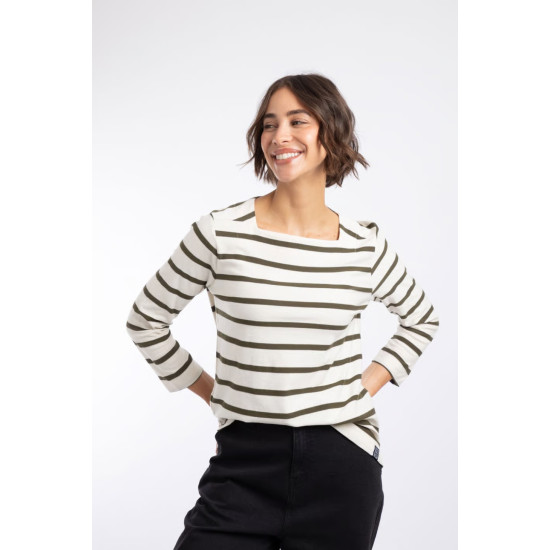 Saffira Cotton Stripe Top- Military Green