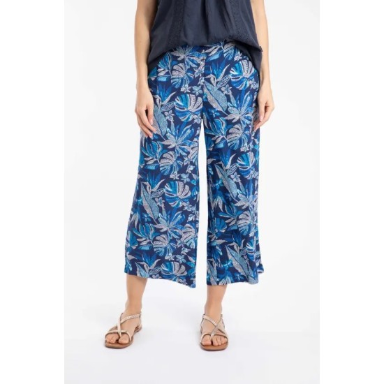 Sarita Crinkle Wide Leg Cropped Trouser- Blue/Indigo