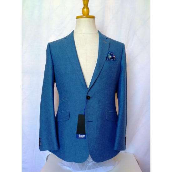 Scott Checked Jacket - Mid Blue Linen