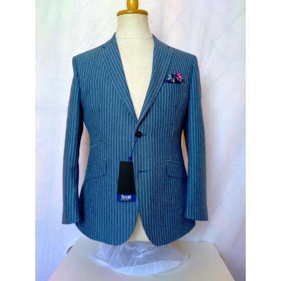 Scott Denim Blue Linen Stripe