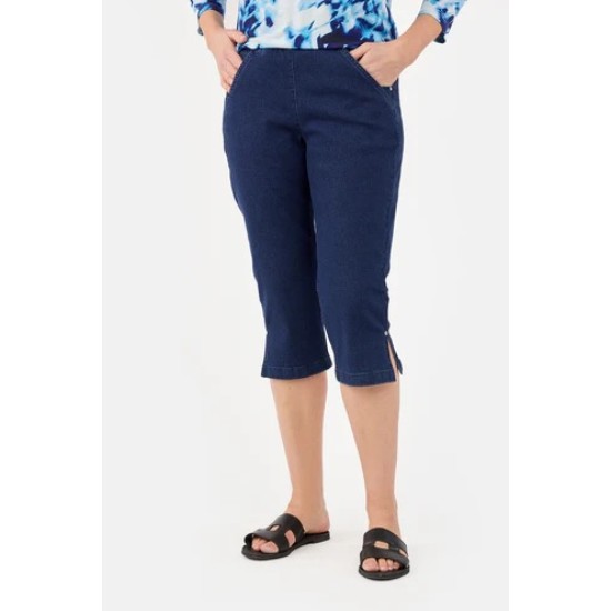 Signature Elasticated Capri Trousers- Dk Denim