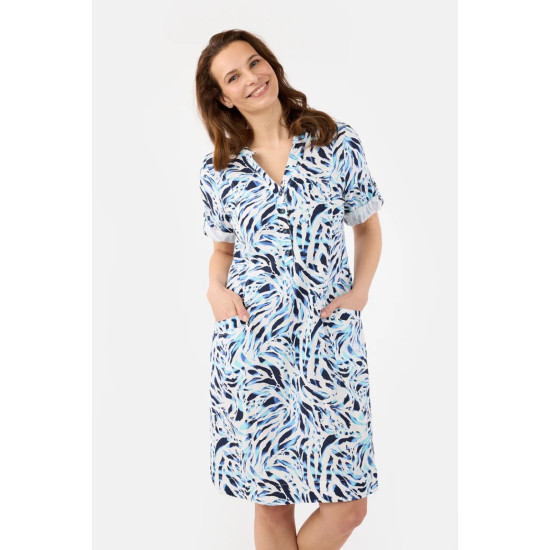 Signature Linen Mix Dress -Navy Mix