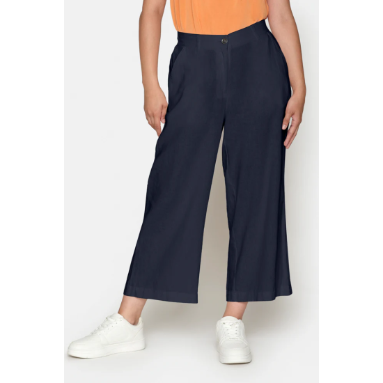 Signature Linen Mix Wide Capri-Navy