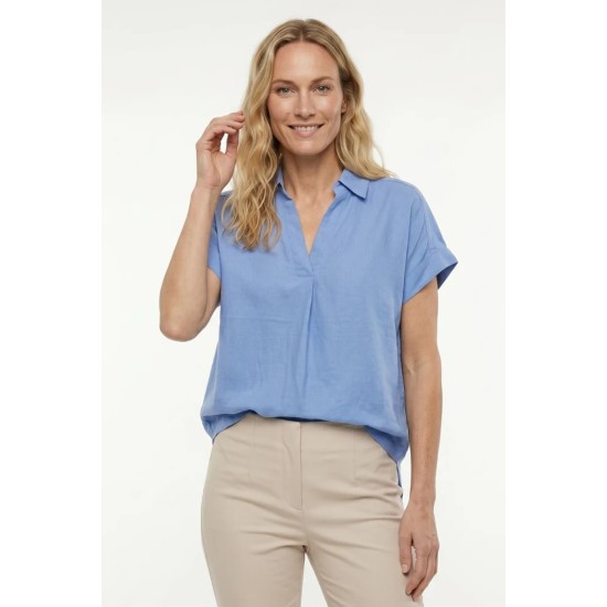 Signature S/S Collared Top -Provence Blue