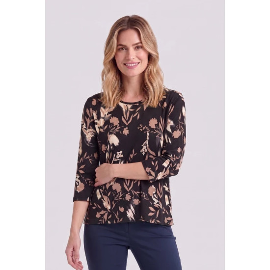 Signature 3/4-sleeve T-shirt - Black - Floral print
