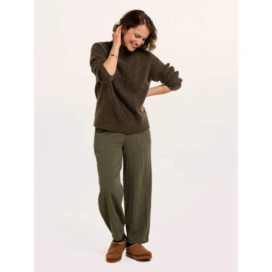 Signe Stitch Detail Knitted Roll Neck Jumper- Khaki