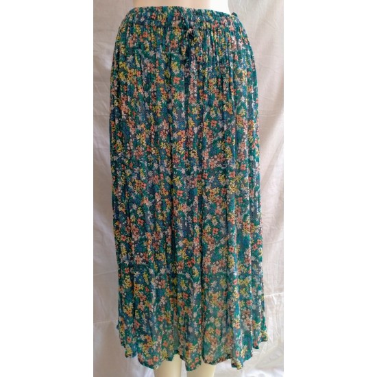 Ditsy Floral Crinkle Skirt - Green Multi