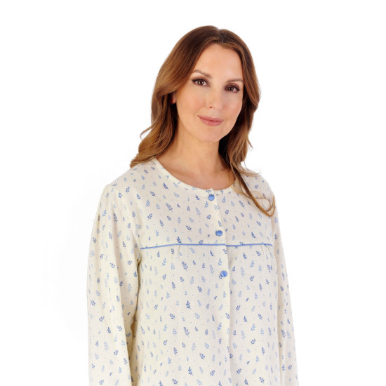 Sprig Brushed Cotton Collarless Nightie- Blue