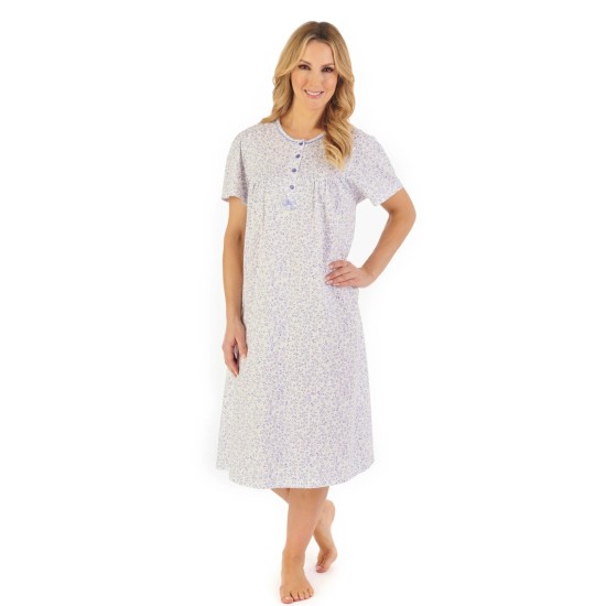 Sprig Print S/S Cotton Nightdress -Blue
