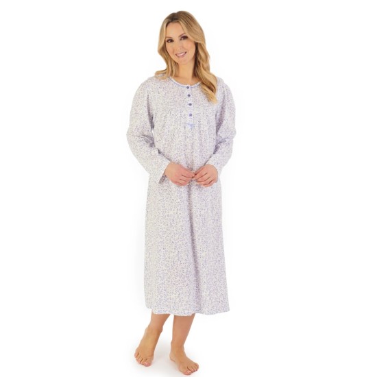 Sprig Print L/S Cotton Nightdress -Blue