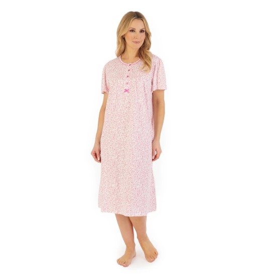 Sprig Print S/S Cotton Nightdress -Pink