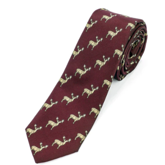 Stag Microfibre Tie- Burgundy