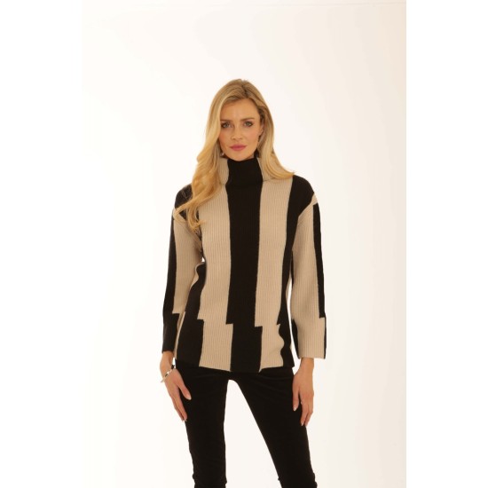 Staggered Stripe Jumper- Black/Oatmeal
