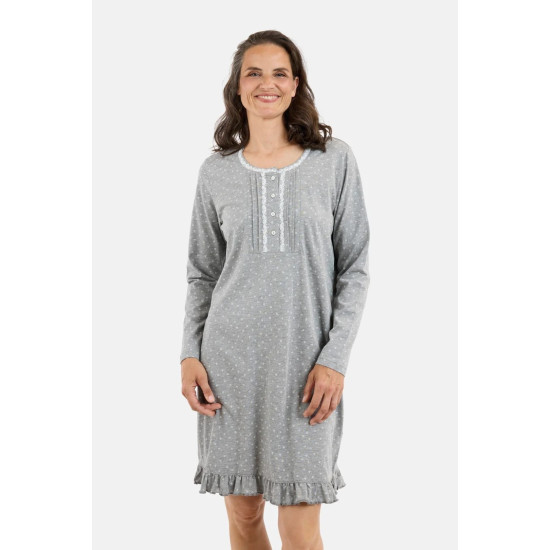 Star Print Nightdress L/S - Lt Grey Mel