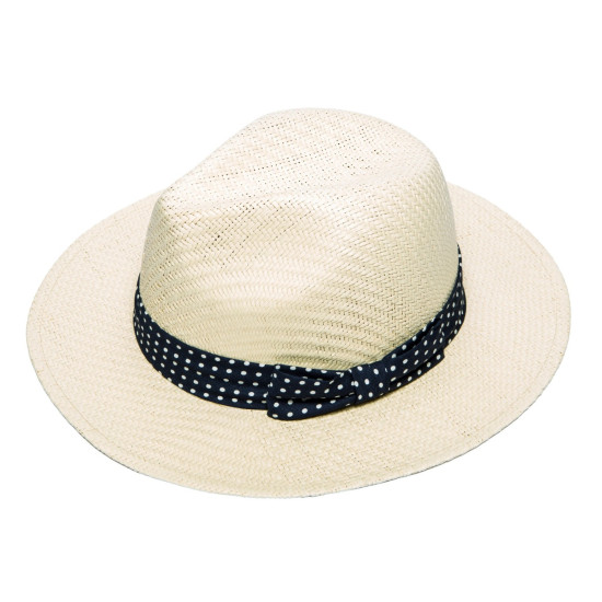 Straw Fedora With Spotty Bow Band