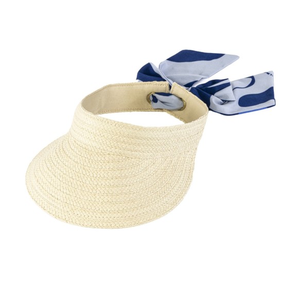 Straw Scarf Trimmed Visor- One Size