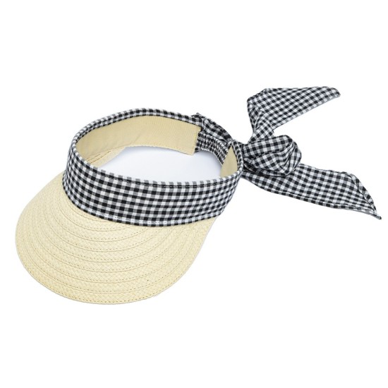 Straw Visor Gingham Band and Bow- One Size