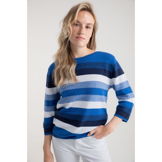 Stripe 3/4 Sleeve Jumper- Marine Mix