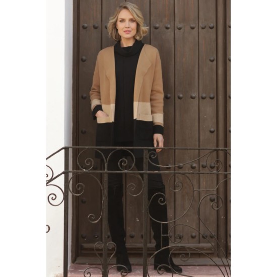 Stripe Cardigan- Camel/Black