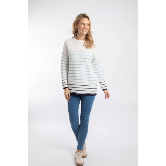 Sutton Striped Crew/N Jumper - Light Cream 