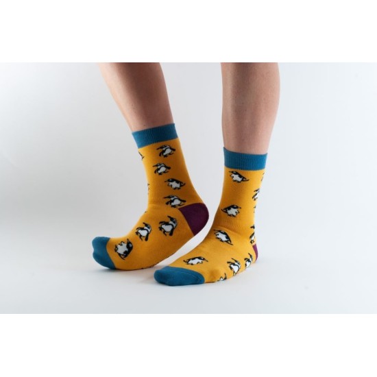 Toast Bamboo Socks Gold Penguins