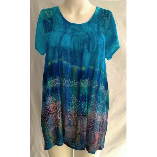 Print Tie-Dye S/S Top- Turquoise
