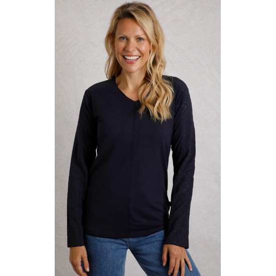 Topia Broderie Sleeve Top- Midnight