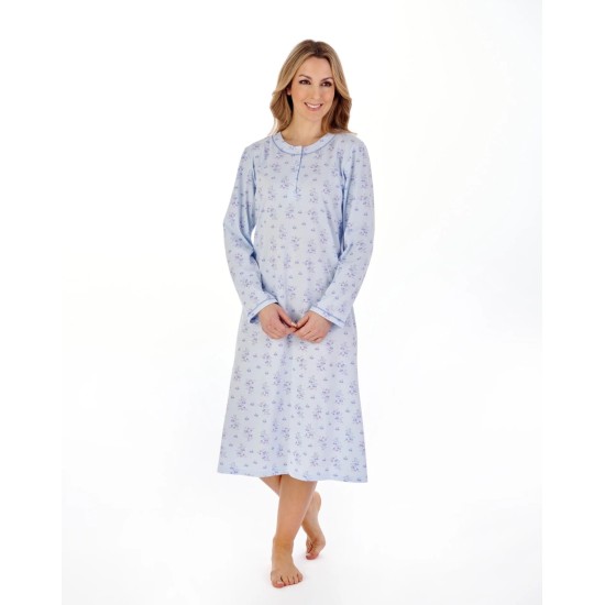 Trailing Floral L/s Nightdress -Blue