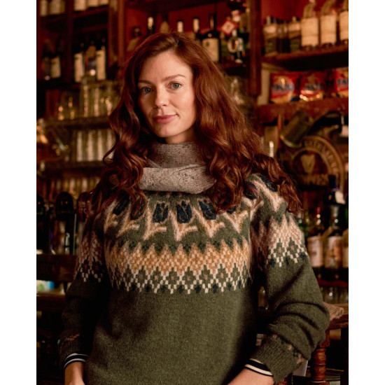 Tulips Floral Fair Isle Jumper- Winter Green