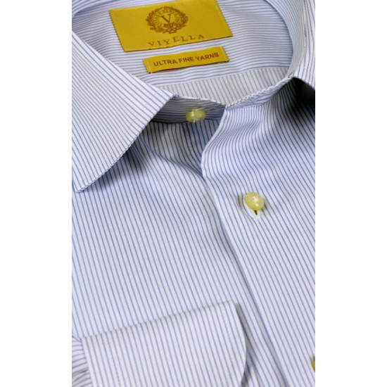 Viyella L/S Shirts Hairline Stripe Light Blue