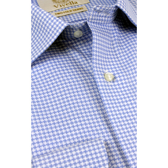 Viyella L/S Shirts Houndstooth Blue