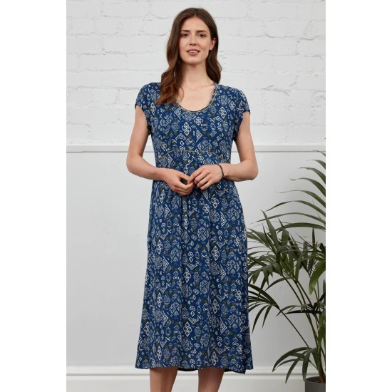 Waist Seam Midi Dress- Indigo