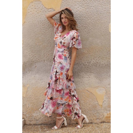 Watercolour Midaxi Dress- Pink