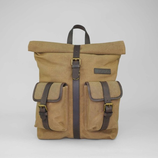 Waxed Canvas Roll Top Rucksack- Camel