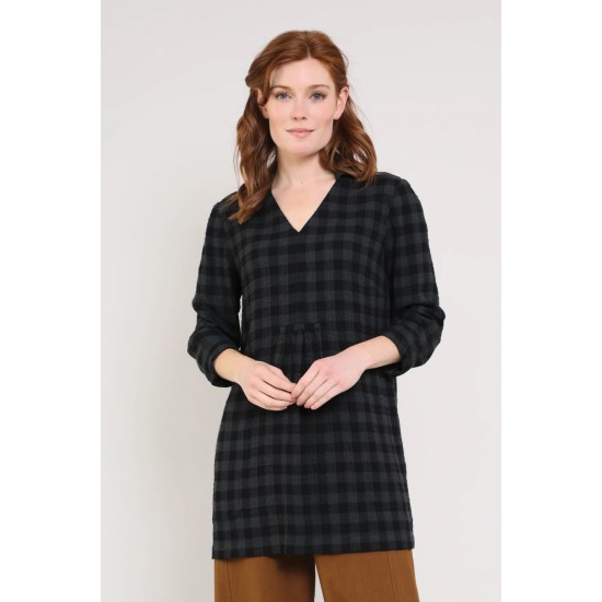 Woven Check Collar Tunic- Raven
